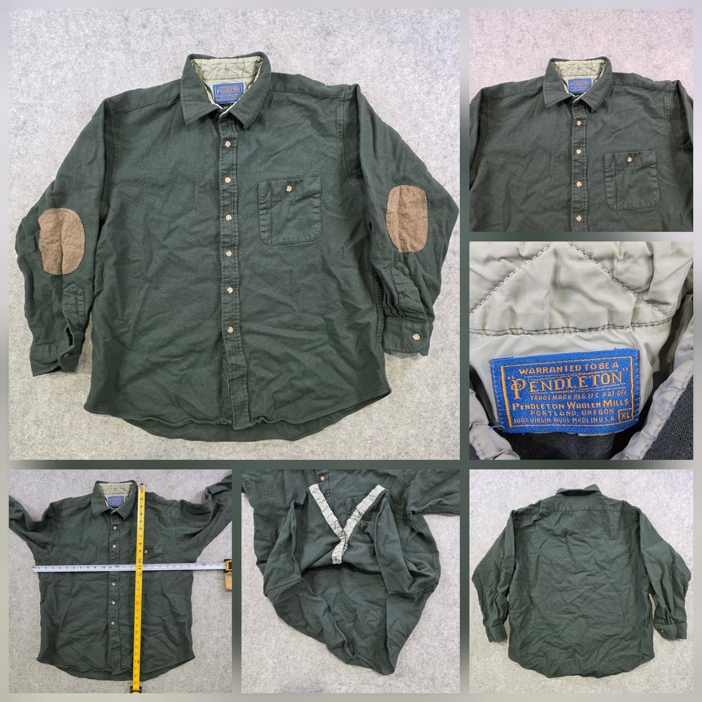 Vintage Pendleton Shirt Mens XL Green Wool Flannel Button Up Long Sleeve USA 90s